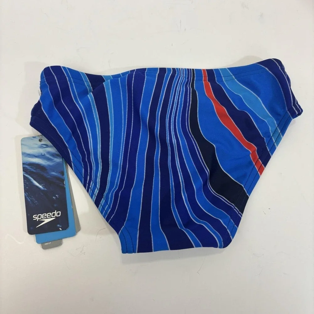 NWT Speedo Pro LT Competitive Swim Briefs Boys 26 / 10 Blue Stripe Racing